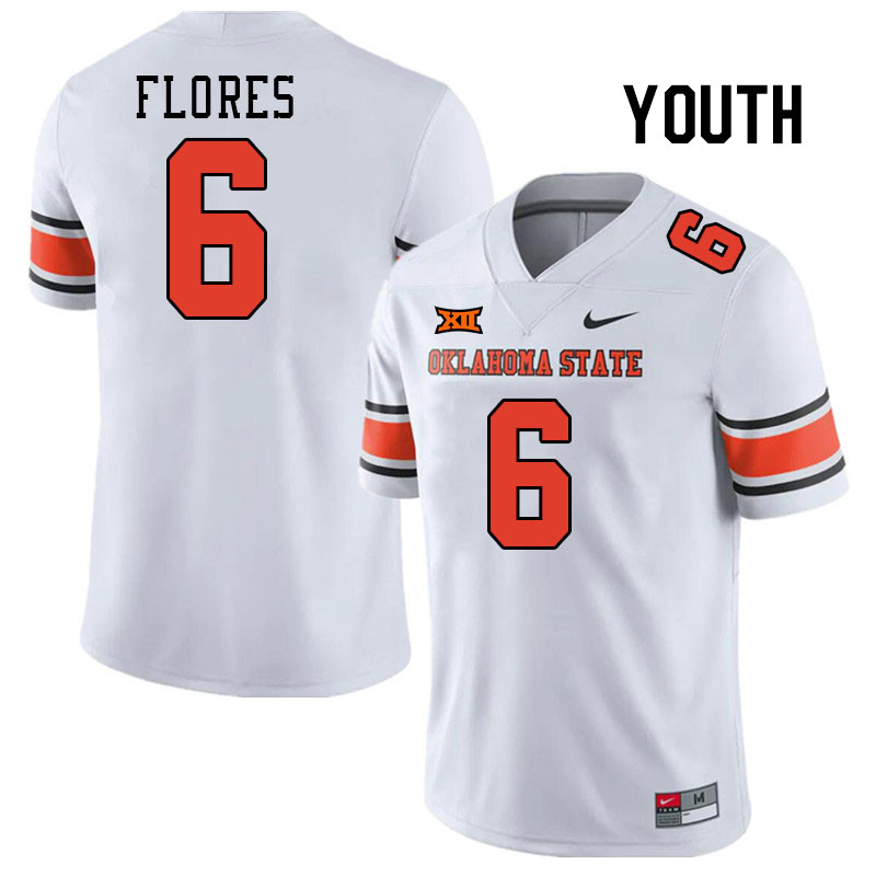 Youth #6 Zane Flores Oklahoma State Cowboys College Football Jerseys Stitched-White - Click Image to Close